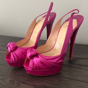 Christian Louboutin Fuschia Jenny 150 Satin slingback platform heel size 40.5